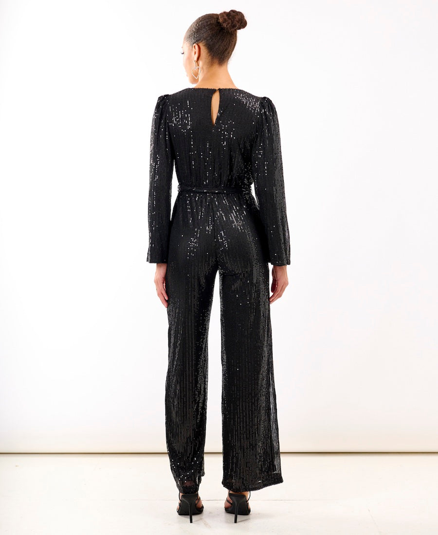 Black Sequin Jersey Jumpsuit