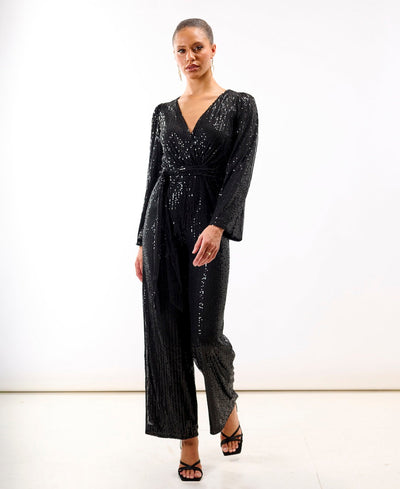 Black Sequin Jersey Jumpsuit