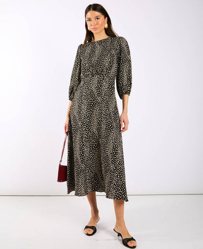 Black Spotty 3/4 Sleeve Midi Dress