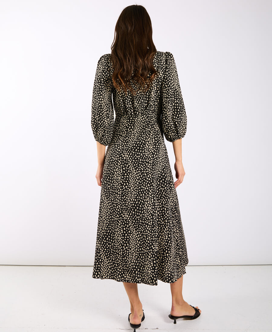 Black Spotty 3/4 Sleeve Midi Dress