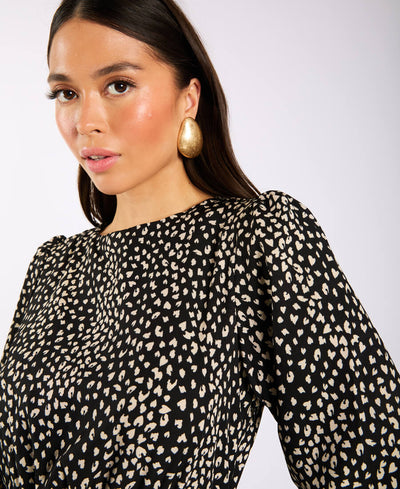 Black Spotty 3/4 Sleeve Midi Dress