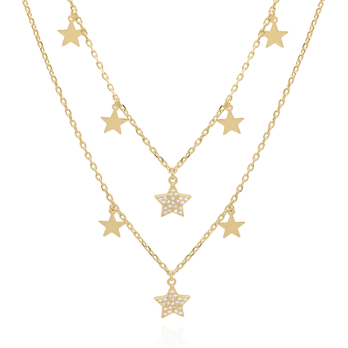 Blake Double Row Star Necklace | 18k Gold Plated