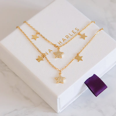 Blake Double Row Star Necklace | 18k Gold Plated