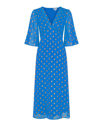 Blue Foil Chiffon Midi Dress