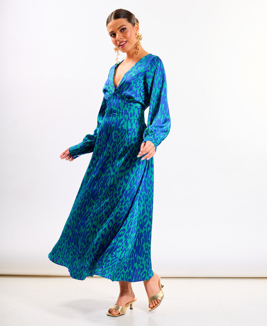 Blue Leopard Printed Maxi Dress