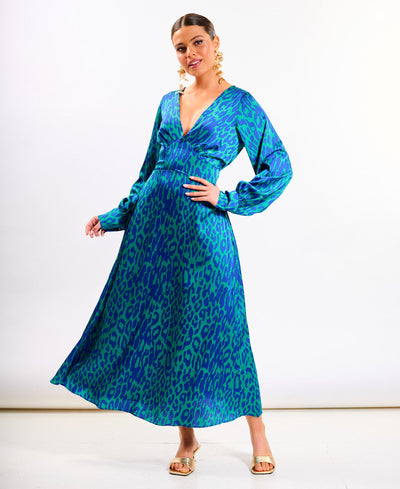 Blue Leopard Printed Maxi Dress