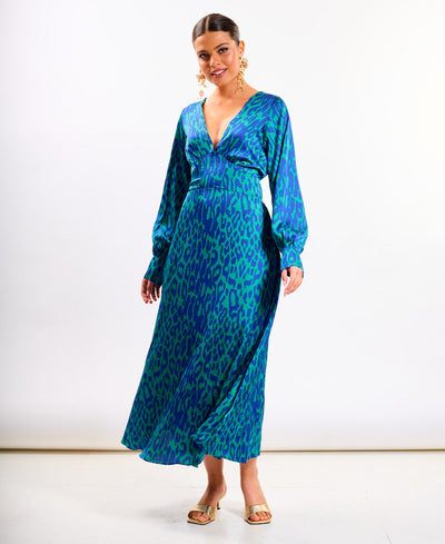 Blue Leopard Printed Maxi Dress