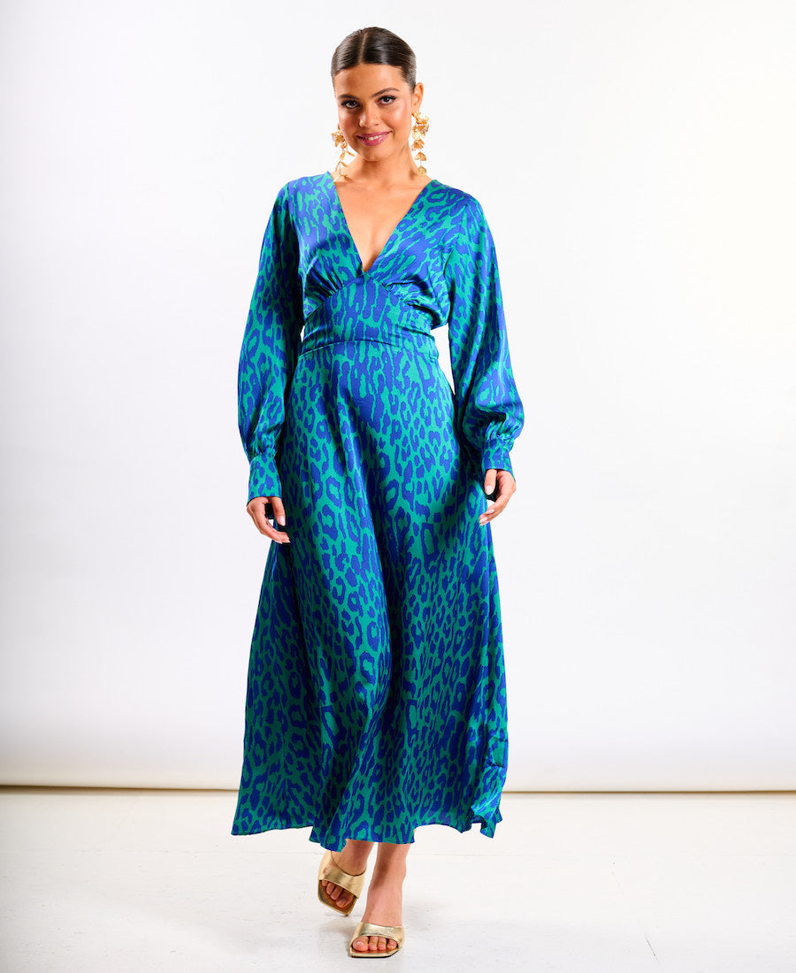 Blue Leopard Printed Maxi Dress