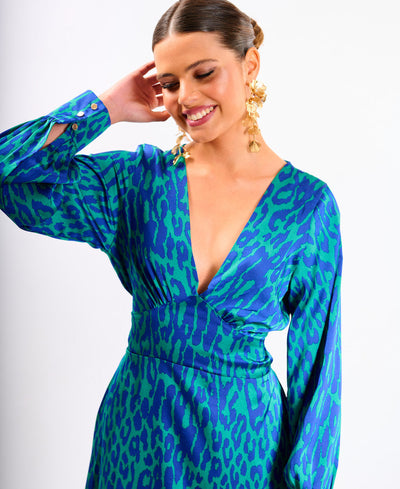 Blue Leopard Printed Maxi Dress