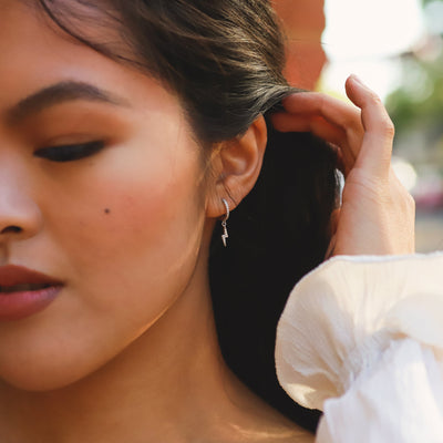 Bridget Lightning Huggie Hoop Earrings | 925 Sterling Silver