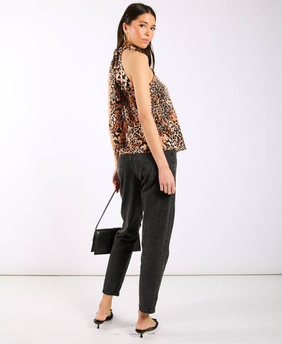 Brown Animal Printed Halter Neck Top
