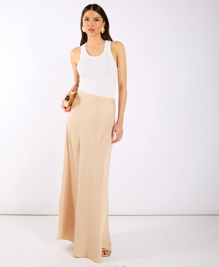 Champagne Satin Maxi Slip Skirt