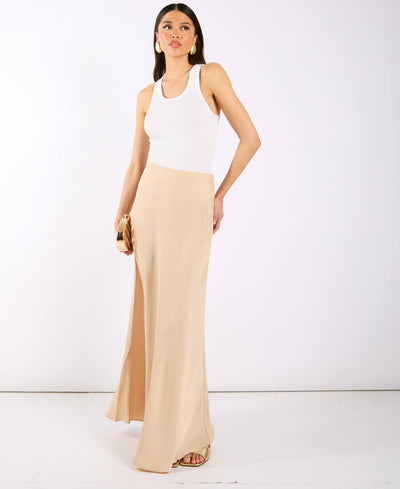 Champagne Satin Maxi Slip Skirt