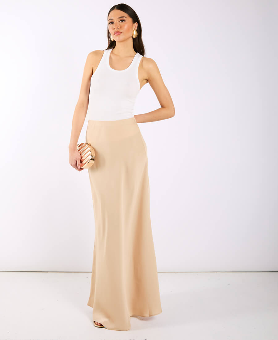 Champagne Satin Maxi Slip Skirt