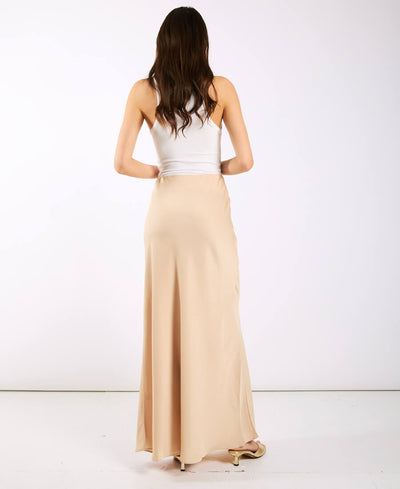 Champagne Satin Maxi Slip Skirt