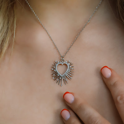 Cher Starburst Heart Pendant Necklace | 925 Silver Plated