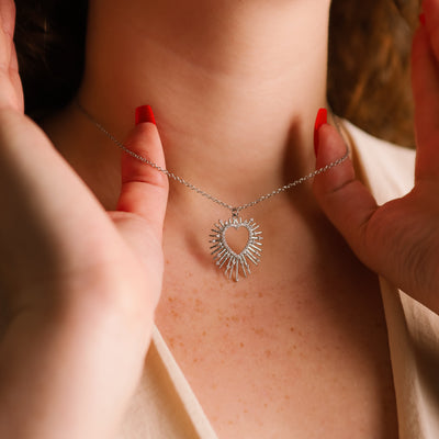 Cher Starburst Heart Pendant Necklace | 925 Silver Plated