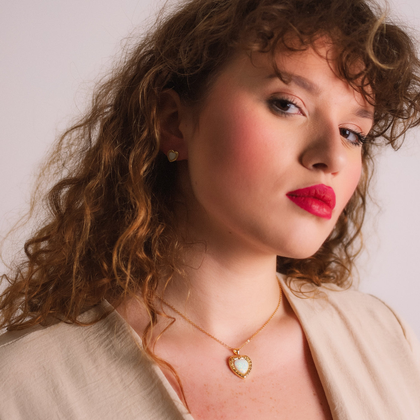 Cora Opal Heart Necklace | 18k Gold Plated