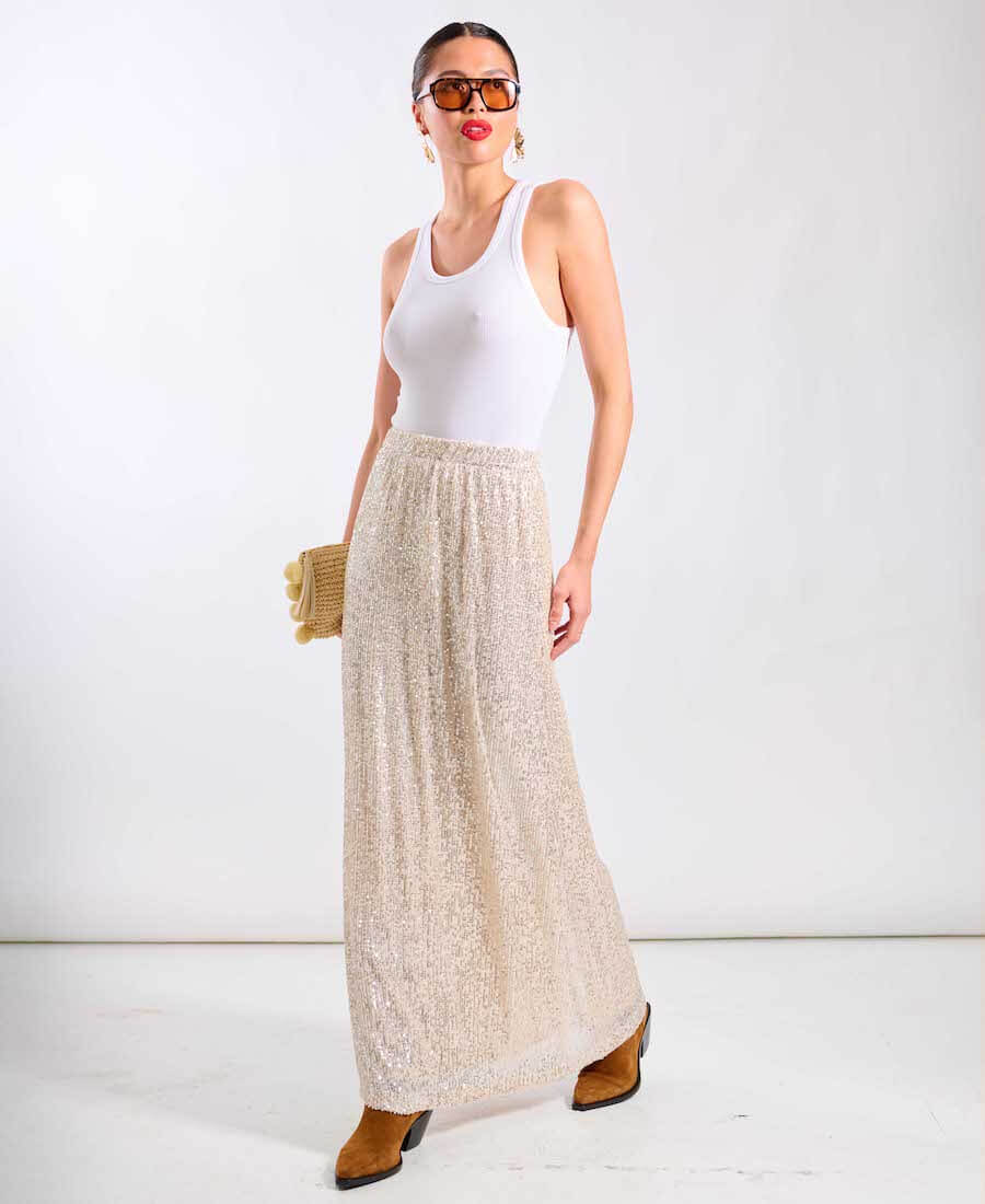 Cream Sequin Midaxi Skirt
