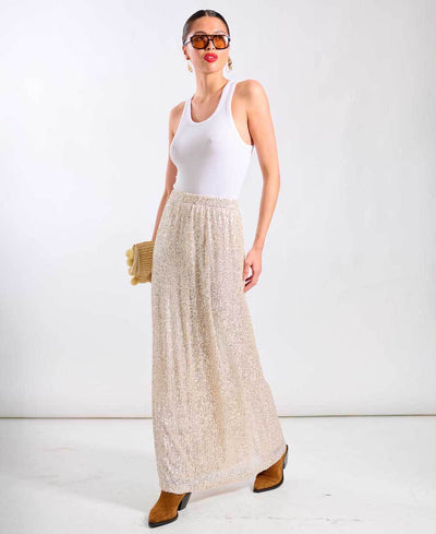 Cream Sequin Midaxi Skirt