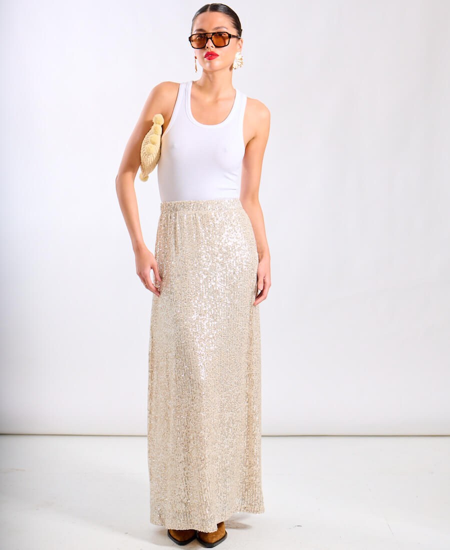 Cream Sequin Midaxi Skirt