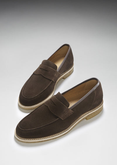Brown Suede Loafers, Crepe Rubber Welted Sole
