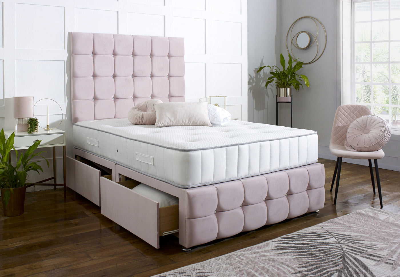 Delilah Divan Bed Set with Tall Button Headboard and Footboard