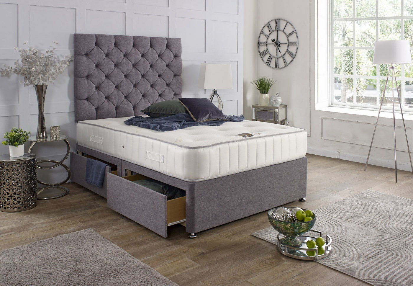 Chessington Divan Bed Set with Tall Button Headboard