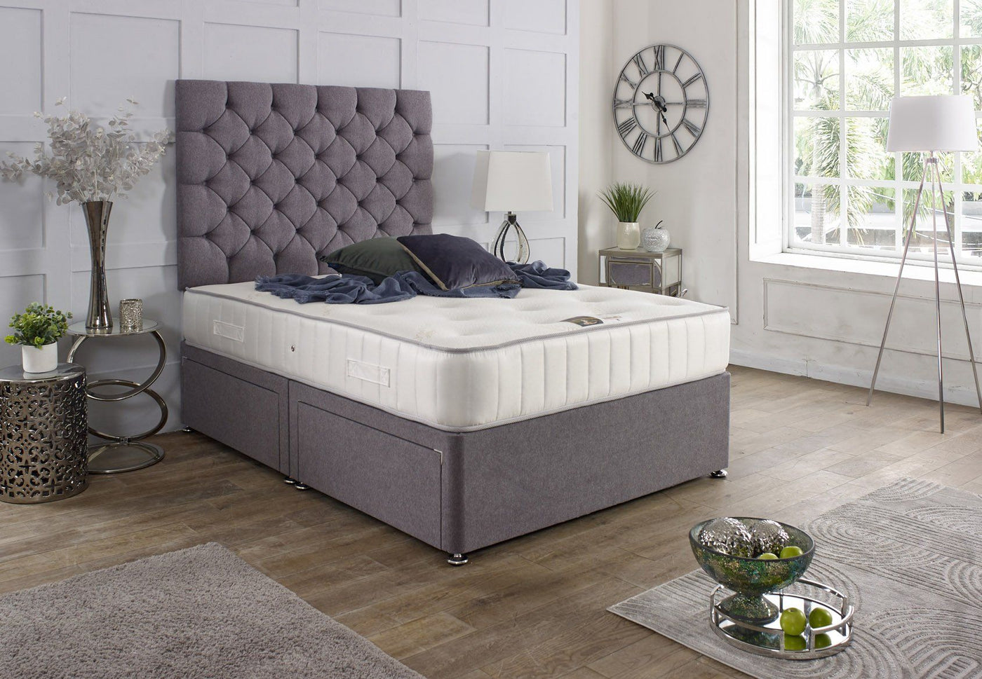 Chessington Divan Bed Set with Tall Button Headboard