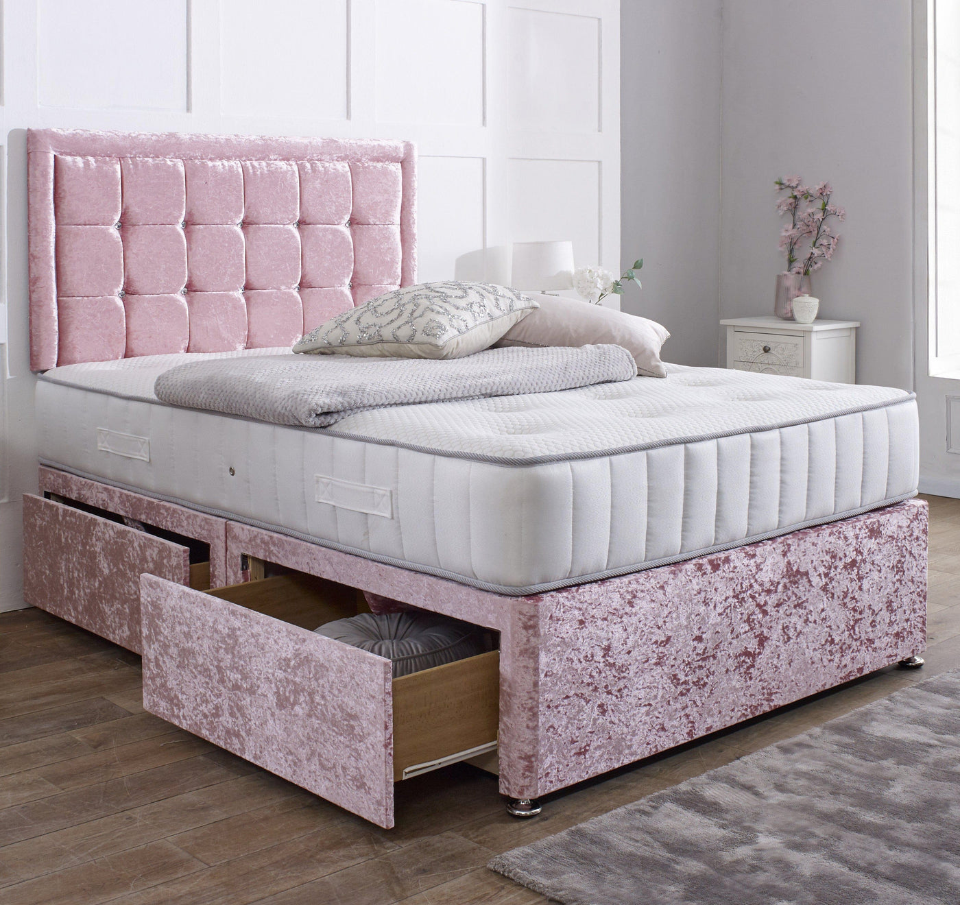 Aurora Divan Bed Set with Button Border Headboard