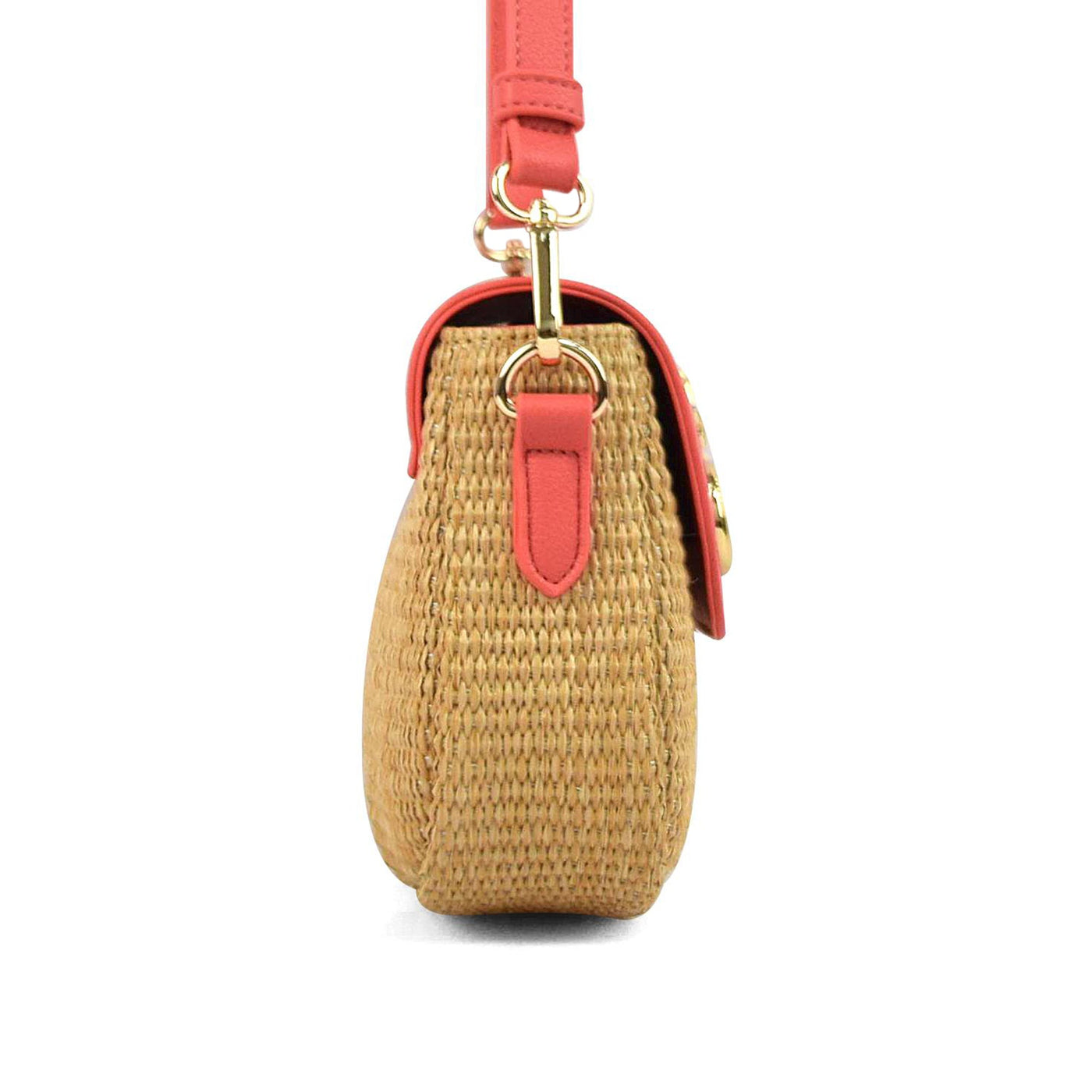 Elena Star Studded Rattan Handbag - Coral & Gold