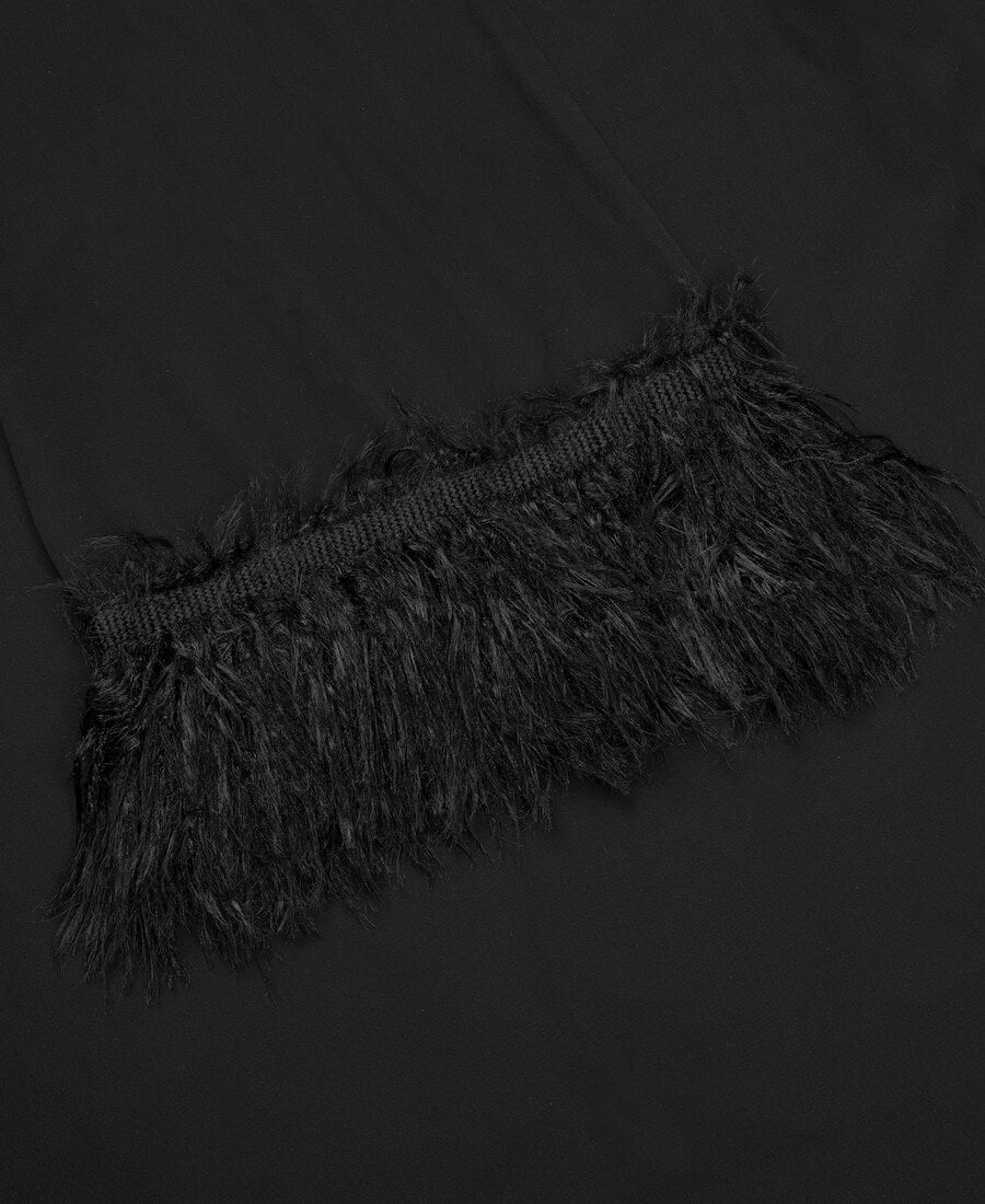 Black Feathered Trim Midaxi Dress