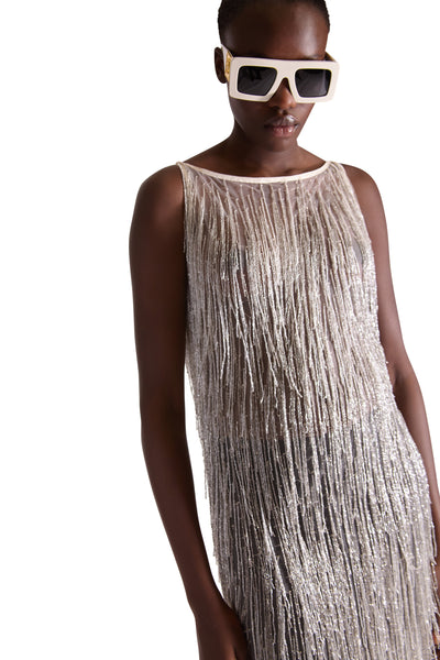 Hand Embroidered Tassel Sheer Dress