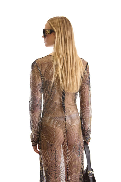 Hand Embroidered Sheer Evening Dress