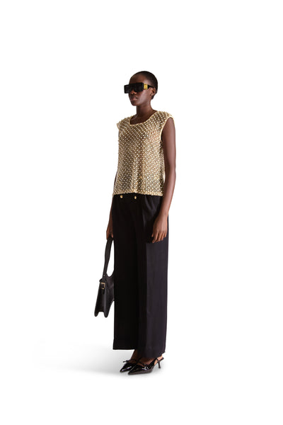 Hand Embroidered beaded pearl top