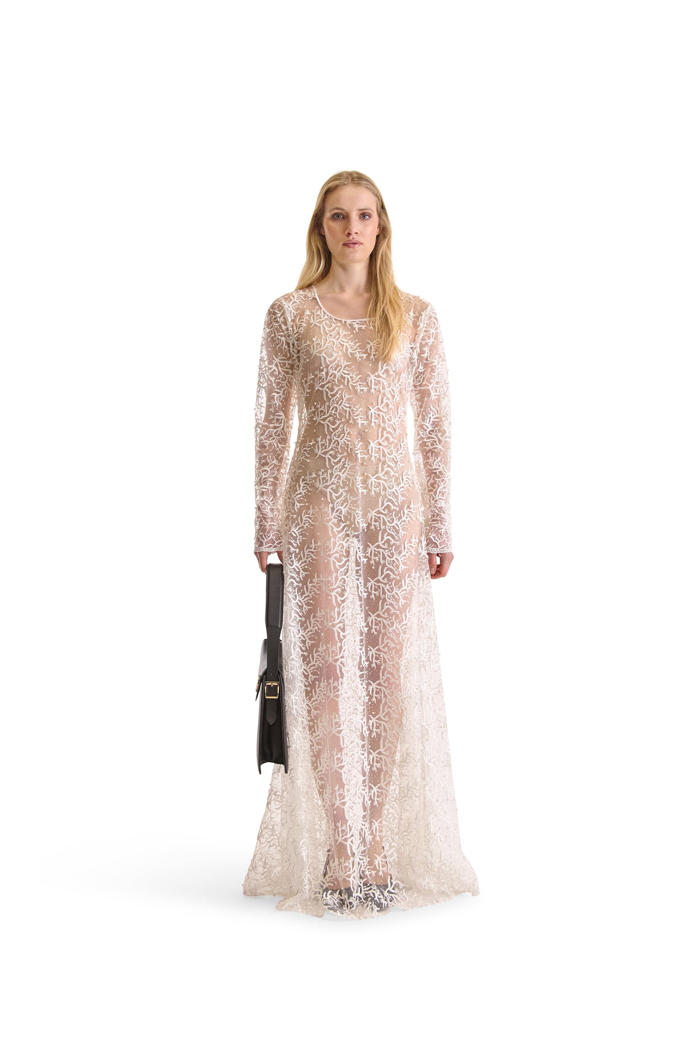 Hand Embroidered Sheer Evening Dress