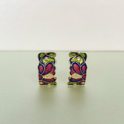 Dahlia Green Enamel Earrings