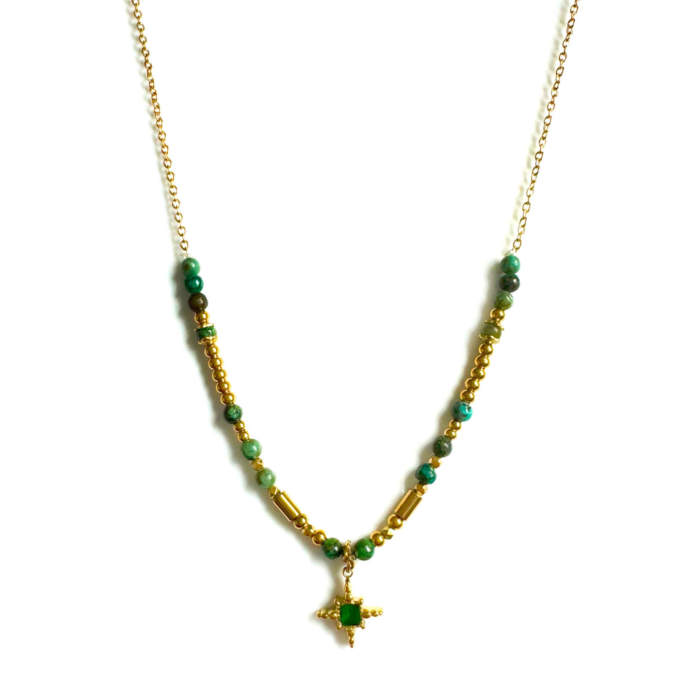 Bonnie Luxe 18k Gold Plated Green Beaded Boho Necklace