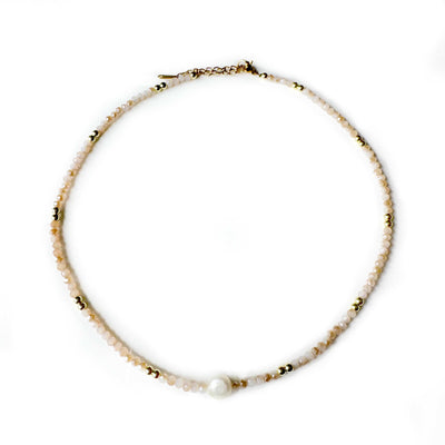 Eira Blush Crystal Beaded Necklace With Pearl And Gold Accents
