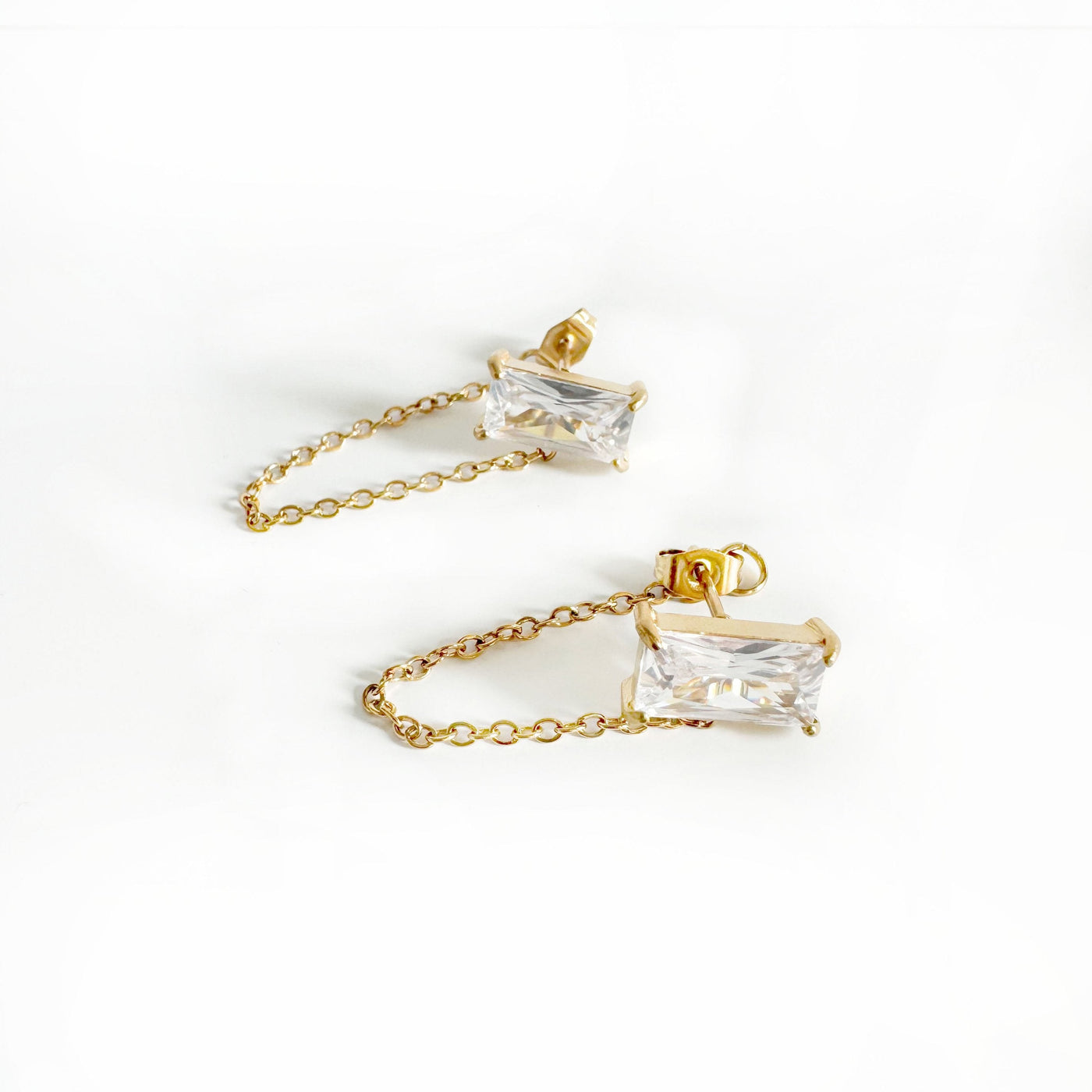 Cleo Luxe 18k Gold Plated Clear Jewel Chain Earrings