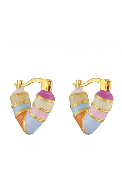 Capri Candy Stripe Enamel Mini Heart Hoop Earrings