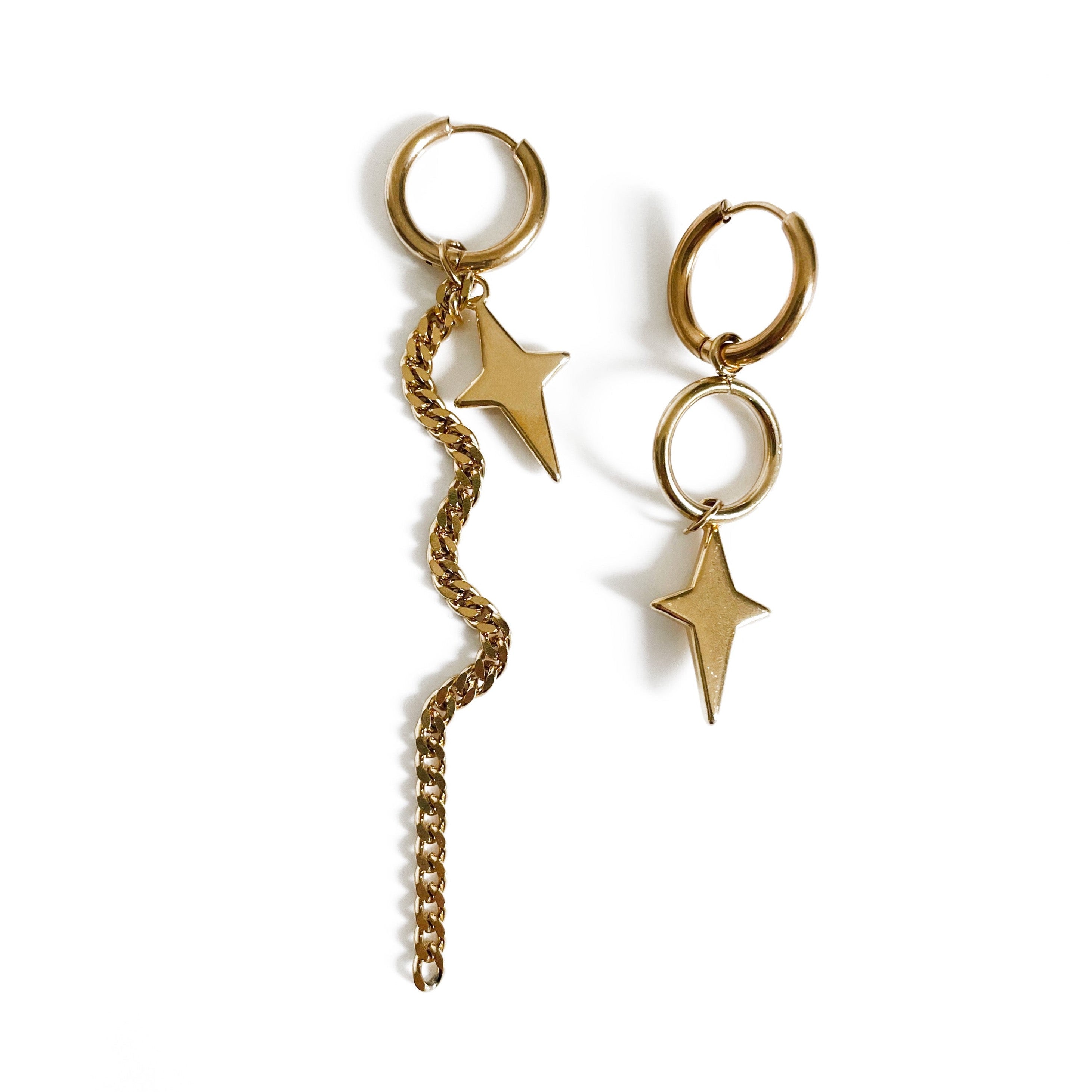 Ariel Star Mismatch Luxe 18K Gold Plated Hoop Earrings