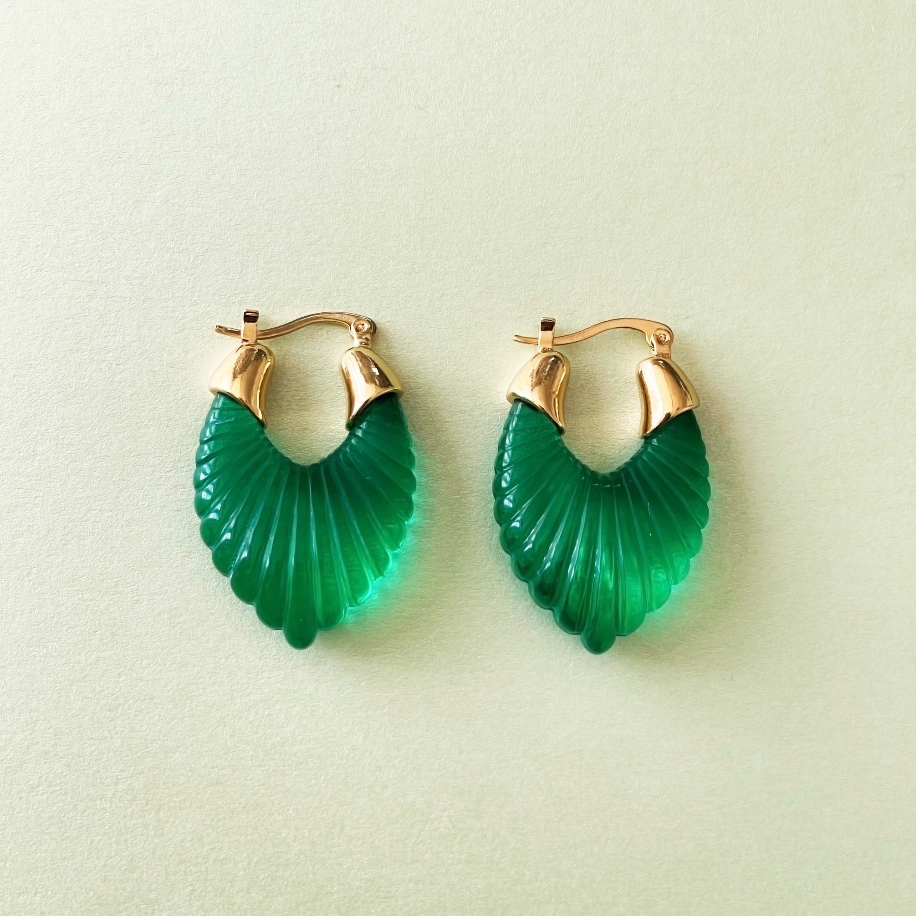Audrey Emerald Ridged Hoop Earrings