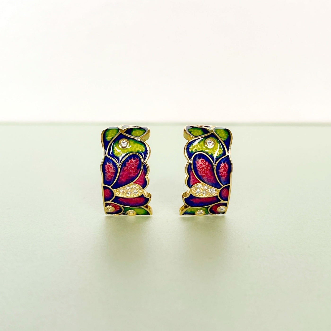 Dahlia Green Enamel Earrings