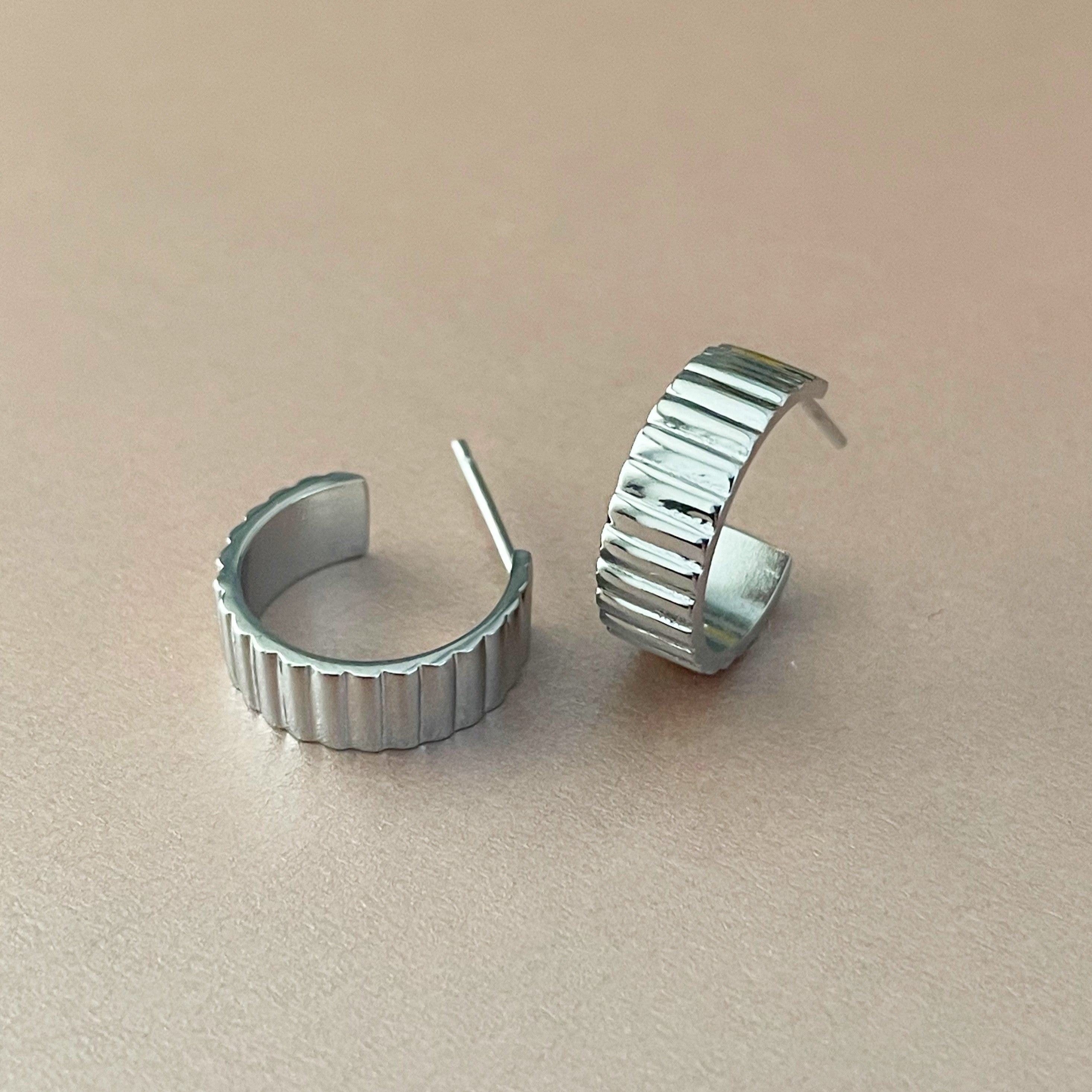 Alexa Luxe Silver Ridged Hoops