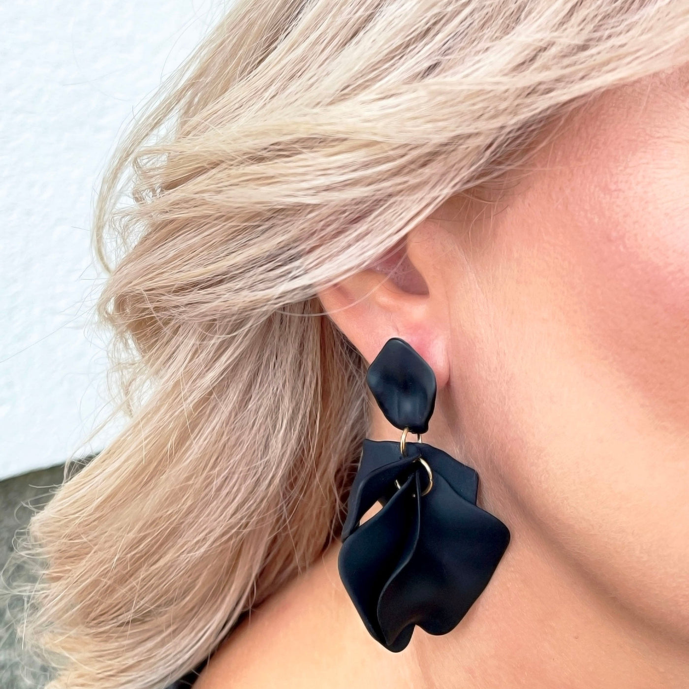 Bryony Black Statement Multi Petal Earrings