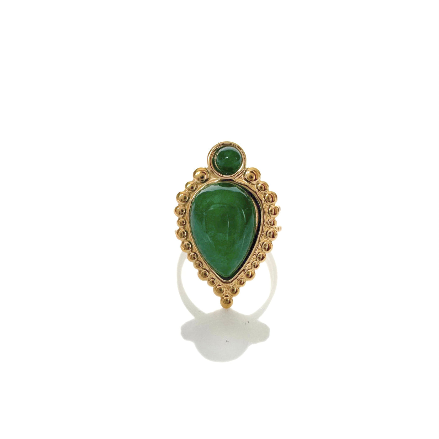 Adhira Luxe 18k Gold  Plated Green Teardrop Stone Ring