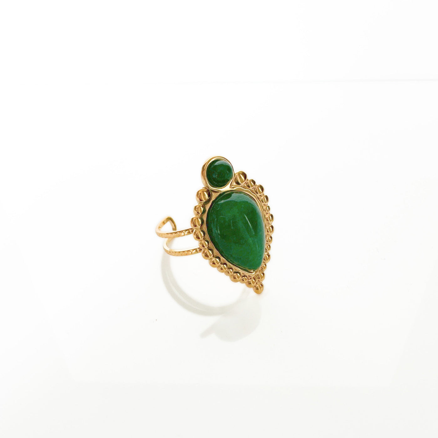 Adhira Luxe 18k Gold  Plated Green Teardrop Stone Ring