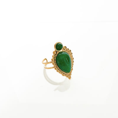 Adhira Luxe 18k Gold  Plated Green Teardrop Stone Ring