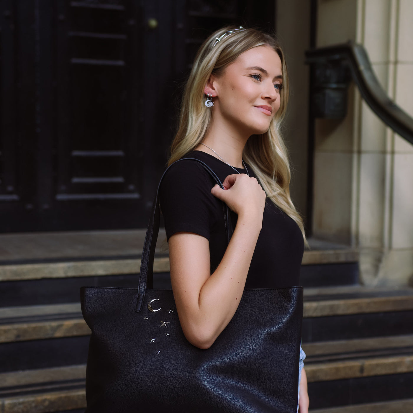 Anya Star Studded Tote Bag - Black & Silver